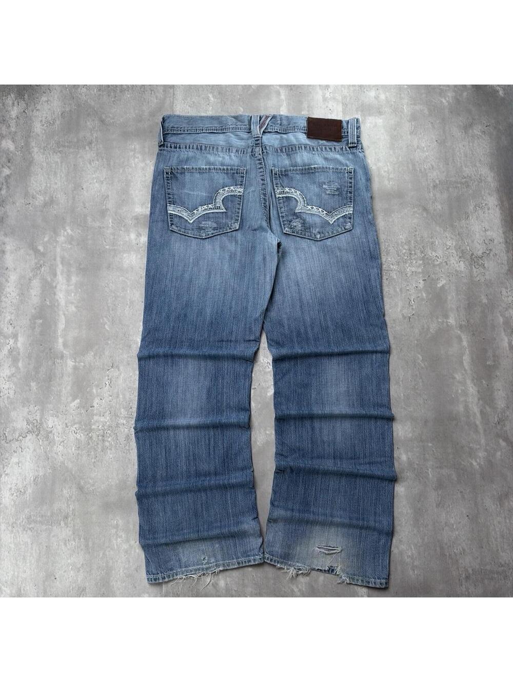 Y2K Blue Big Star Grunge Bootcut Distressed Skater Denim Jeans